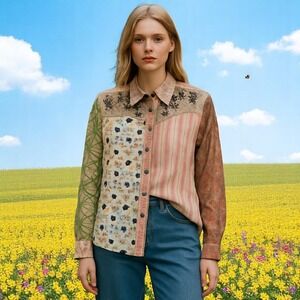 Gordon James Top Large Cowgirl Western Floral Patchwork Snap Front